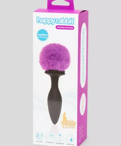 Plug Anal Vibrador Recargable USB - Happy Rabbit Medium Negro / Morado